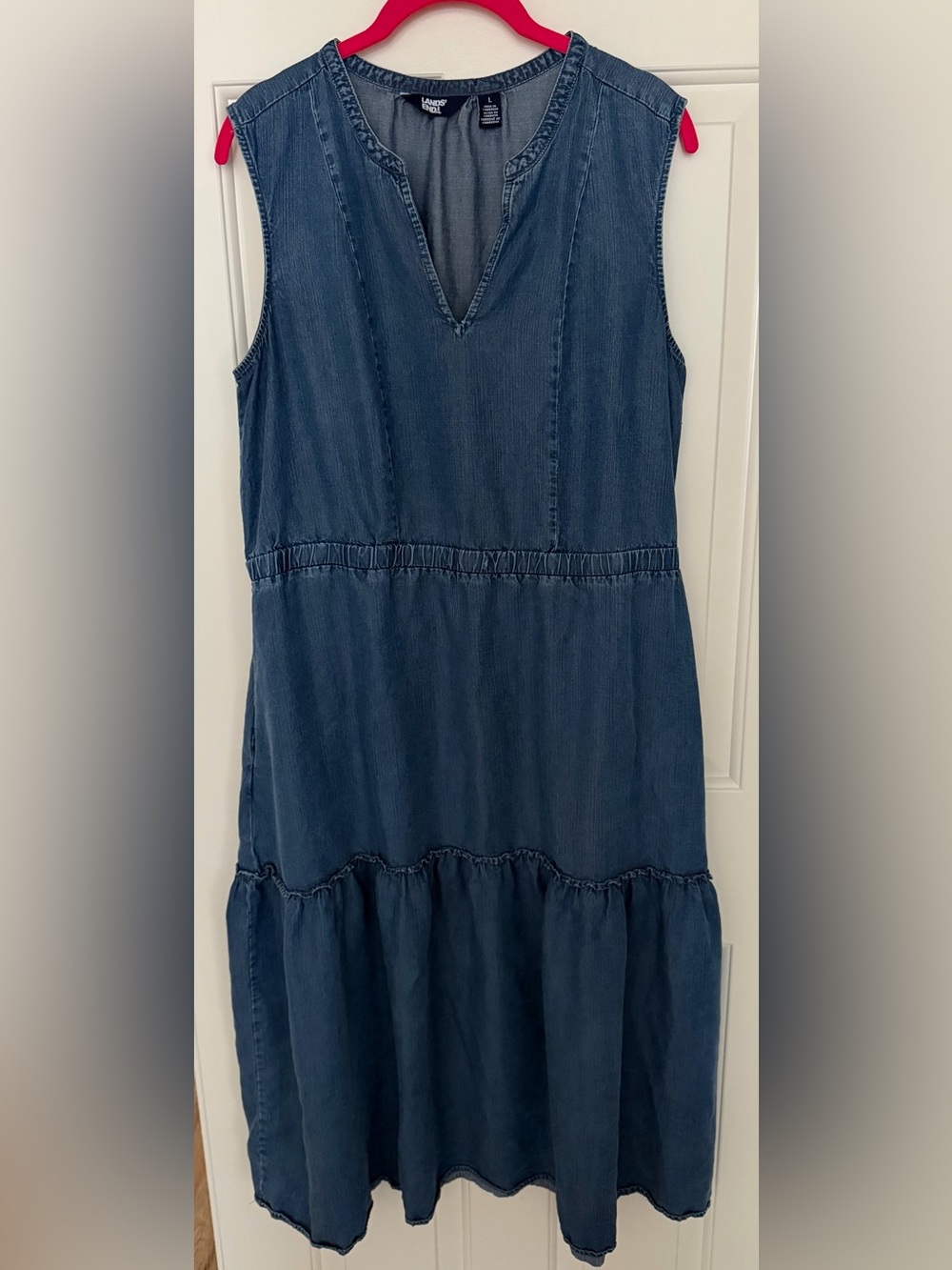 Lands' End Washed Blue V-Neck Chambray Top